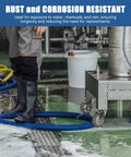 Rock Solid Workhorse 4 Inch Stainless Steel Casters with thermoplastic rubber wheels in a wet lab environment.