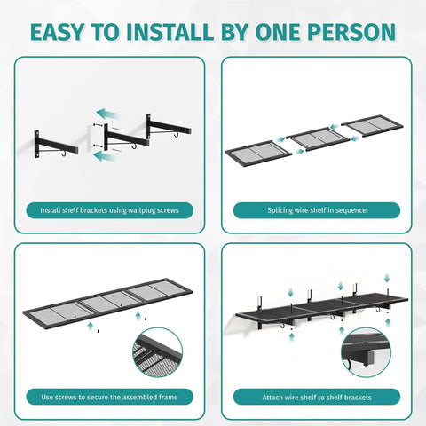 Installation steps for Wall Mounted Storage Shelf 46 Inch By 12.6 Inch Built Tough Heavy Duty Garage Organizer With 180 Lbs Capacity