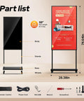 55 Inch Straight Fire Storefront Digital Signage Display with stands, base, and wheels for commercial use.