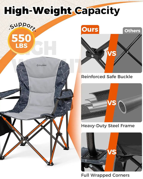 Image showcasing Oversized Camping Chair With Adjustable Lumbar Support 550 Lb Heavy Duty Padded Folding Chair features.