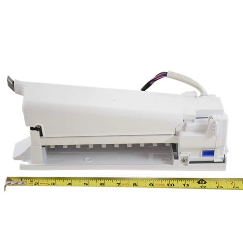 Side view of Ice Maker Assembly For Refrigerator DA97 15217B OEM Replacement Kit with measuring tape for size reference.