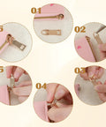 Steps installing Six Piece Gold Zipper Pull Replacement Set in Gold Zinc Alloy for luggage, backpacks, jackets, and coats repairs.