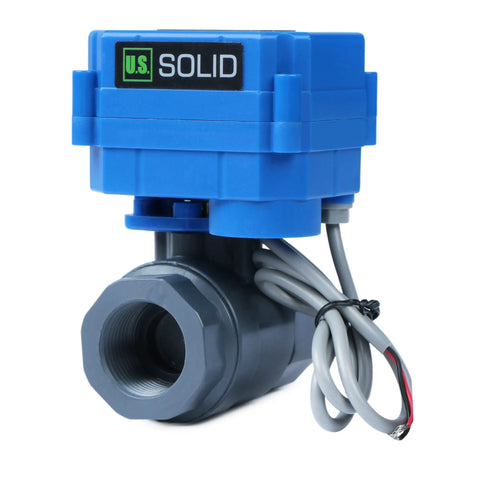 Three Quarter Inch UPVC Motorized Ball Valve With Full Port Two Wire Auto Return, front view showing valve and wiring