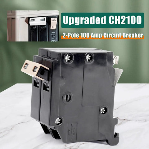 Straight Swap Heavy Duty Workhorse 2 Pole 100 Amp Circuit Breaker Direct Replacement For Cutler Hammer Load Centers shown on a marble surface.