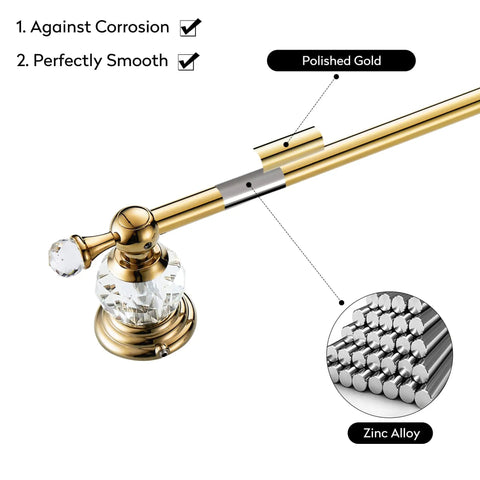 Gold Crystal Towel Bar With Adjustable Rack For That Boss Vibe Luxury Gold Finished Wall Mounted Towel Holder with crystal ball end