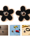 Total Fashion Hack With These Pocket Ready Black Flower Button Covers And Alloy Brooch Pins For Dresses No Sew Snap Fasteners That Secure Fits Tightly And Elevate Daily Vibe, close-up view of black flower snap buttons with gold edges.