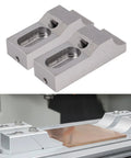 Low Profile Side Clamp Vise With Hardened S136H Mold Steel Arc Jaw Clamps displayed on CNC milling machine with copper workpiece.
