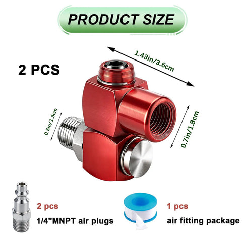 2 Pack 360 Degree Swivel Air Tool Fittings Kit One Quarter Inch NPT Aluminum Adapters With MNPT Quick Connect Portable Air Hose Connectors