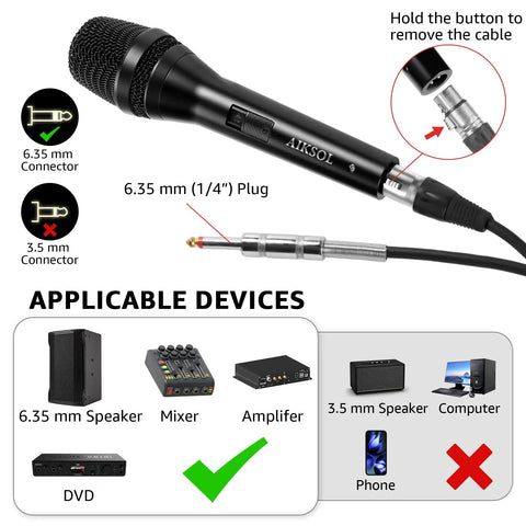 Pro Grade Dynamic Handheld Vocal Microphone For Singing And Karaoke With On Off Switch Cardioid Studio Mic 16.4 ft XLR and 1/4 inch cable