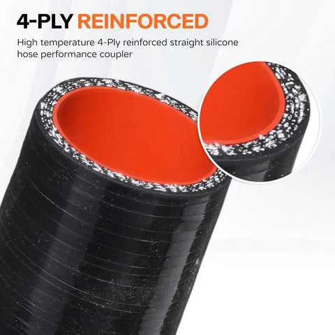 Silicone Reducer Coupler Hose 1.5 To 1.75 Inch ID Straight 4 Ply Reinforced 5mm Thick 3 Inch Leg Length with close-up view.