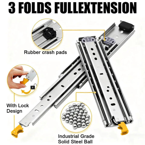 Beefy Heavy Duty Drawer Slides 48 Inch Full Extension Ball Bearing Rails Locking Dresser Glides Side Mount 500 Pound Capacity
