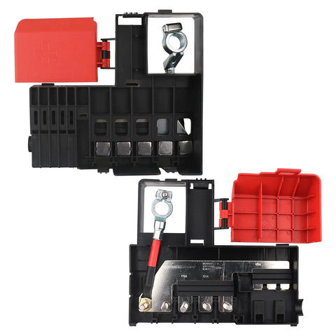 Heavy Duty Battery Distribution Fuse Block Direct Bolt On Replacement For 2014 2020 Chevy Suburban Silverado Tahoe Gmc Yukon Sierra Escalade Rock Solid Plug And Play Electrical Power Junction Box Assembly close-up view showing terminals and cover.