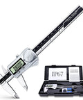 IP67 Waterproof Digital Caliper Outside Micrometer 6 Inch Dope Precision For DIY Projects Stainless Steel Build Auto Power Off Inch Metric Switch Extreme Accuracy Caliper Tool shown with case and manual