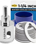 One And One Quarter Inch Diamond Hole Saw Kit With Water Guide for countertops, showing 1-1/4 in saw and water guide