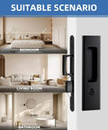 Privacy Pocket Door Lock Hardware For Wood Doors, Invisible Sliding Door Lock With Keys, Recessed Handle Latch shown in use