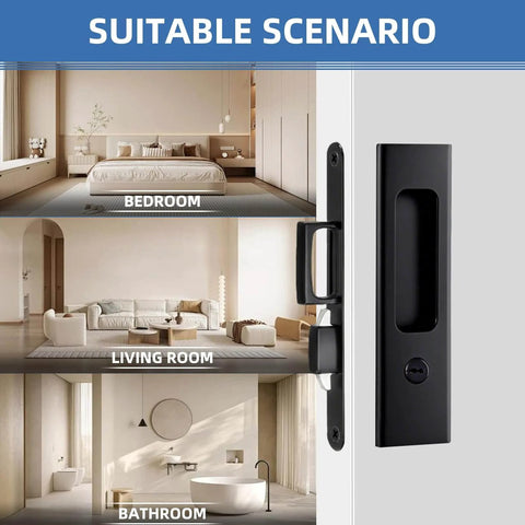 Privacy Pocket Door Lock Hardware For Wood Doors, Invisible Sliding Door Lock With Keys, Recessed Handle Latch shown in use