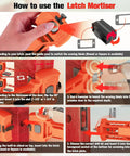 Premium Door Lock Installation Kit With Switchable Blades And Top Chisel Latch Mortise Tool Perfect For 1 3⁄8 To 1 3⁄4 Inch Thick Doors And Serious DIY Home Pros Who Need Reliable Hardware Solutions Fast. orange latch mortiser tool on wood door, switchable blades and chisel