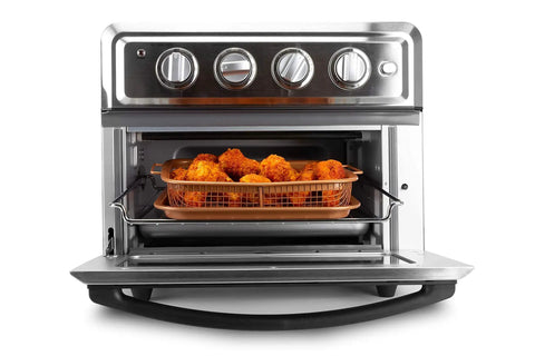 Air Fryer Crisping Basket And Tray Set With Nonstick Grease Catcher For Even Cooking Healthier Frying Includes Hot Dog Sausage Bacon Rack Perfect For Quick Meals Copper Finish 9 By 10 Inches in countertop oven