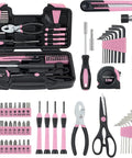 58 Piece Household Tool Set With Pink Plastic Toolbox Case For Everyday Home Repairs And DIY Projects, Includes Hammer, Pliers, Screwdrivers, Tape Measure, And More, All Purpose Tools, Ideal Starter Kit For Women And Beginners