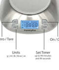 Stainless Steel Digital Kitchen Scale With Bowl For Food And Coffee Lab LCD Display showing tare and unit buttons