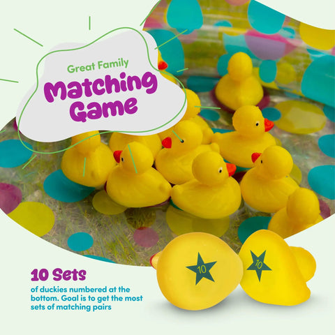 Duck Pond Matching Carnival Game For Kids Kid Friendly Inflatable Pool Play Set With 20 Plastic Ducks Featuring Number Pairs