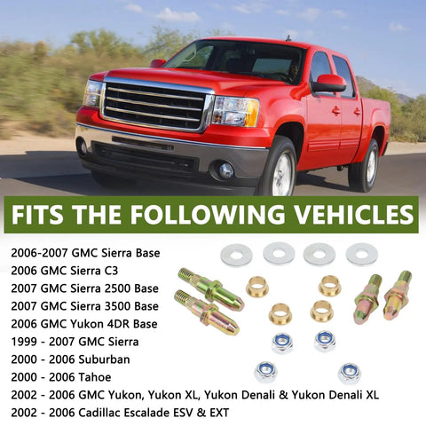 Door Hinge Pin And Bushing Repair Kit For Chevy GMC Trucks And SUVs 1999 2007 with included components and vehicle list