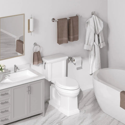 Modern bathroom with Polished Chrome 4 Piece Bathroom Hardware Set Stainless SUS304 Wall Mounted Includes 24 Inch Towel Bar Toilet Paper Holder Towel Ring And Robe Hook Durable Modern Bath Accessories Easy Install.