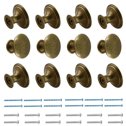 Brass Cabinet Knob Set Pack Of 12 With Mounting Screws Easy Install 1.18 Inch Round Drawer Knobs for kitchen cabinets and dressers
