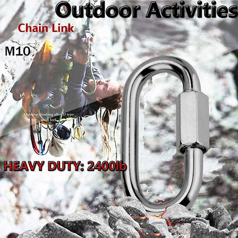 304 Stainless Steel Quick Link D Shape Locking Carabiner Heavy Duty Repair Link for Outdoor Gear M10 Heavy Duty 2400 lb