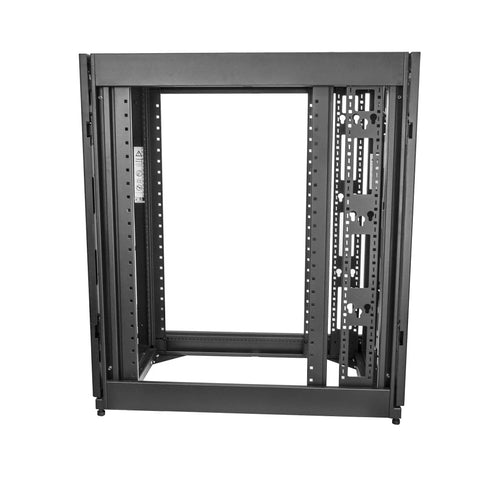 Solid As A Rock 25U Server Rack Cabinet With Spacious 37 Inch Depth, showcasing open frame and sturdy black steel construction.