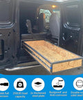 Van with extended heavy duty locking drawer slides, 56 inch, 250lbs capacity, showcasing smooth action and full extension.