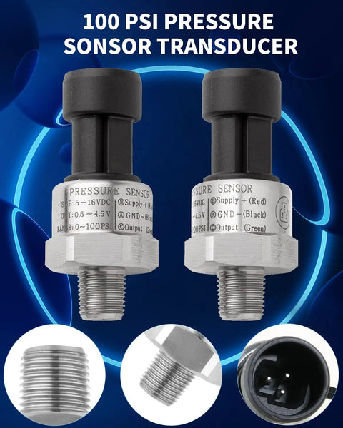 0 To 100 Psi Fuel Oil Pressure Sensor Transducer With Plug And Play Harness Kit One Eighth Inch NPT Thread Stainless Steel 316