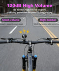 120dB Waterproof Bike Horn With 300mAh Rechargeable Battery on bike handlebars, city street view