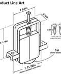 Line art of Four Pack Sliding Screen Door Rollers Replacement For Standard Doors, 1 Inch Concave Steel Ball Bearing Wheels.