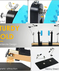 Heavy Base Circuit Board Holder With Two Handy Helping Hands And 360 Degree Rotation For Soldering And Electronics Repair, Space Saving Aluminum Clamp Stand for PCBs and DIY Projects, featuring wing nut, spring pliers, and magnetic attraction details.