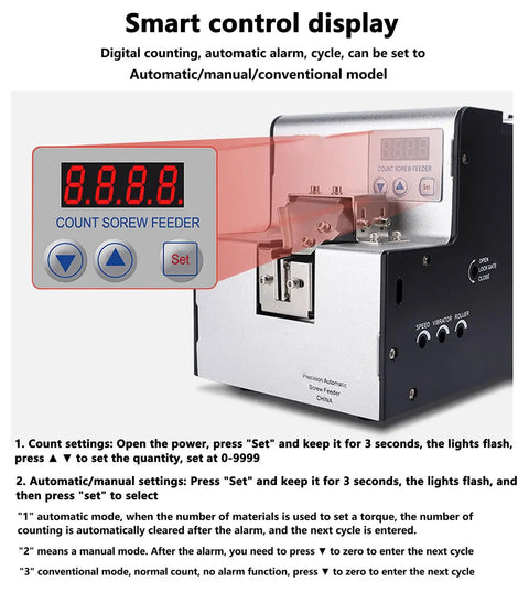 Smart control display of Automatic Screw Feeder Machine With Adjustable Orbital Head For M1.0 Through M5.0 Screws.