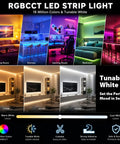 24V RGB CCT 5 In 1 LED Strip Lights With Tunable White Ultra Bright 300 LEDs 16.4ft Roll Non Waterproof 5050 RGBWW Tape Lights High CRI 85