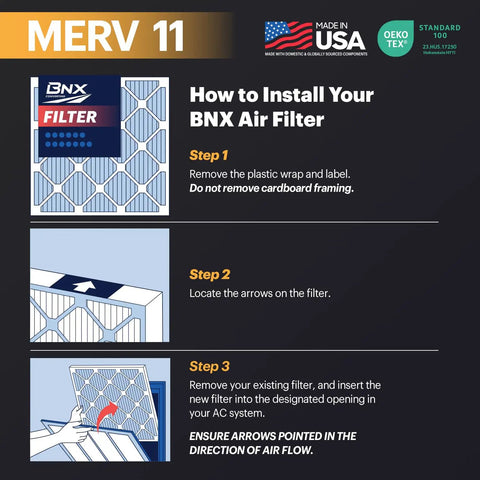Instructions for installing a TruFilter 20x30x1 Air Filter MERV 11 4 Pack Made In USA Electrostatic Pleated HVAC AC Furnace Filter