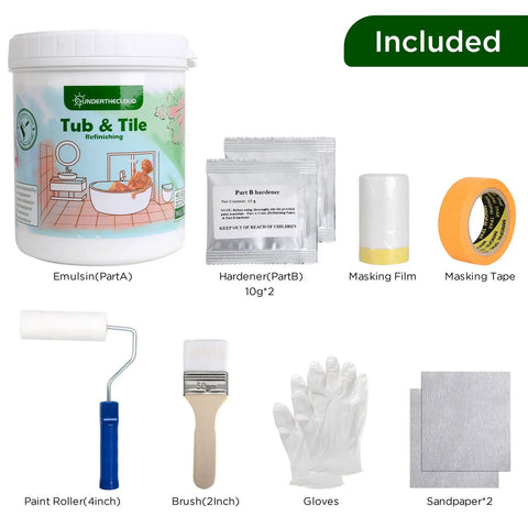 Odorless Tub and Tile Refinishing Kit With White Epoxy Paint For Bathrooms, Countertops, Cabinets And Furniture 35 Oz contents