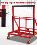 Heavy Duty Foldable Moving Dolly For Hauling Drywall And Marble Slabs 2200 Lb Capacity, with anti-slip rubber strips and red steel frame.