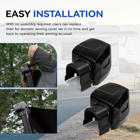 RV Awning Arm End Cap Cover Kit For 9200 Series Awnings Replacement ABS End Caps Black shown during installation