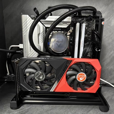 Open Frame Test Bench Case With Aluminum Rack Bracket For ATX Motherboards, Supports Air Cooling And 180mm Water Cooling, DIY Creative Vertical Overclocking Chassis Kit with installed components