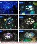 Epic Kids Star Projector Night Light With Three Color LED Bulbs And Six Modes Starry Sky Sea World Constellations Birthday Planets Ceiling Show Gift For Babies Toddlers Teens Kids Bedroom Decor Blue showing multiple light projection modes on a ceiling.