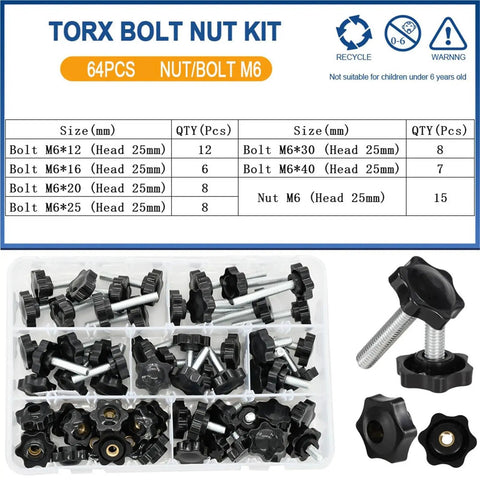 Stainless Steel M4 M5 M6 M8 M10 Plastic Handle Clamping Bolts And Thumb Screw Knobs For DIY Metalworking Projects Plus Heavy Duty Industry Equipment Fastening Hardware Solutions, M6 kit