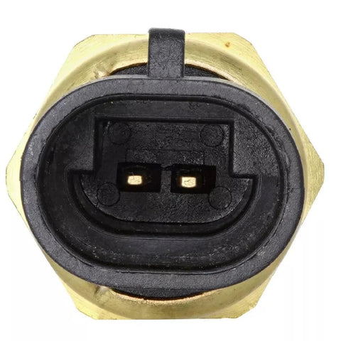 Engine coolant temperature sensor with brass body and black two-pin connector.