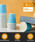 Sturdy 5oz Disposable Paper Cups Bulk 1200 Pack For Cold Drinks, Parties, Offices, Events, Hydration Stations, Snacks, And Mouthwash Use, Leakproof Multiuse Water Cups displayed in stacks.