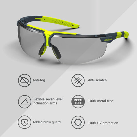 VS300 Grey 23 Percent Tinted Safety Glasses For Men And Women With Anti Fog Coating Scratch Resistant Wrap Around Lenses Adjustable Side Arms ANSI Z87 Certified UV Protected Eyewear