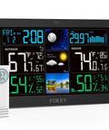 All In One Weather Station With Wireless Indoor Outdoor Thermometer And Atomic Clock Large 7.6 Inch Color Display Black