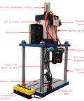 Heavy Duty Pneumatic Punch Press Machine Featuring An Adjustable Cylinder Stroke and Rock Solid Four Post Construction, with labeled components.