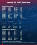 Compatibility chart for Front Wheel Hub Bearing Assembly With ABS 5 Lug covering Buick, Cadillac, Chevrolet models 1997-2008.
